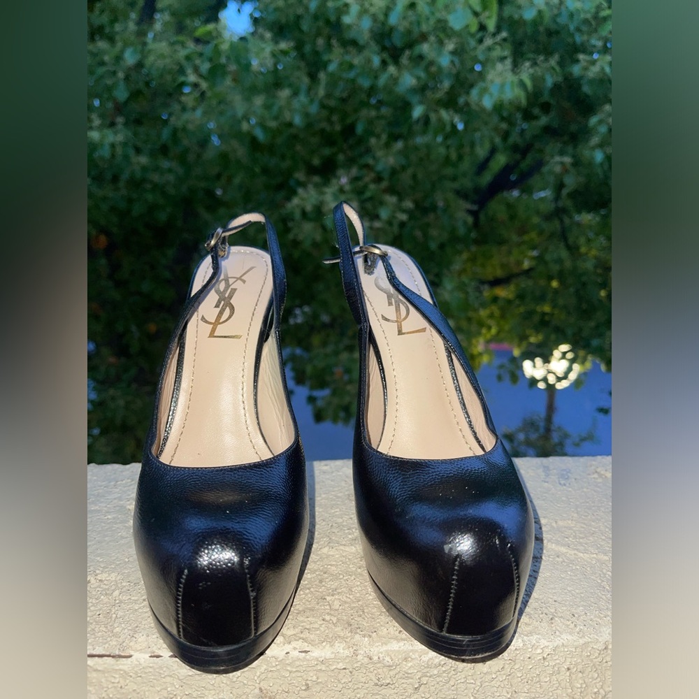 Yves Saint Laurent Black Leather Slingback Heels